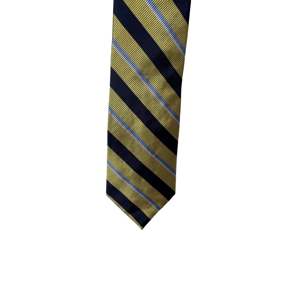 Lauren Ralph Lauren Tie Mens One Size Yellow Navy Striped Silk Woven Necktie